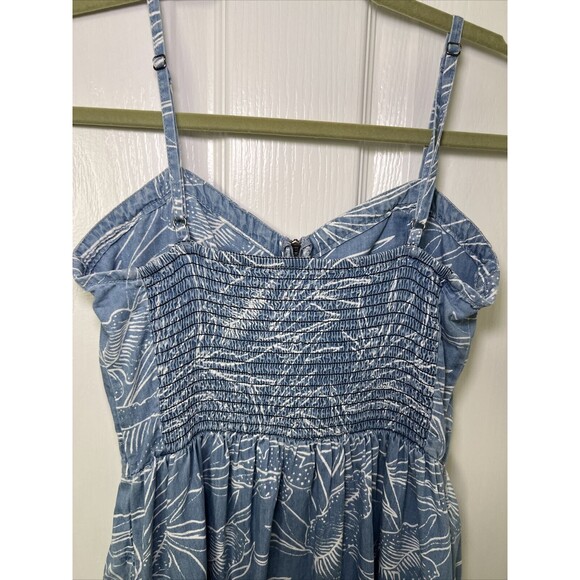 Vans Skater Sundress XS Denim Blue Chambray Tropical Leaf Print Zip Front - Picture 5 of 12